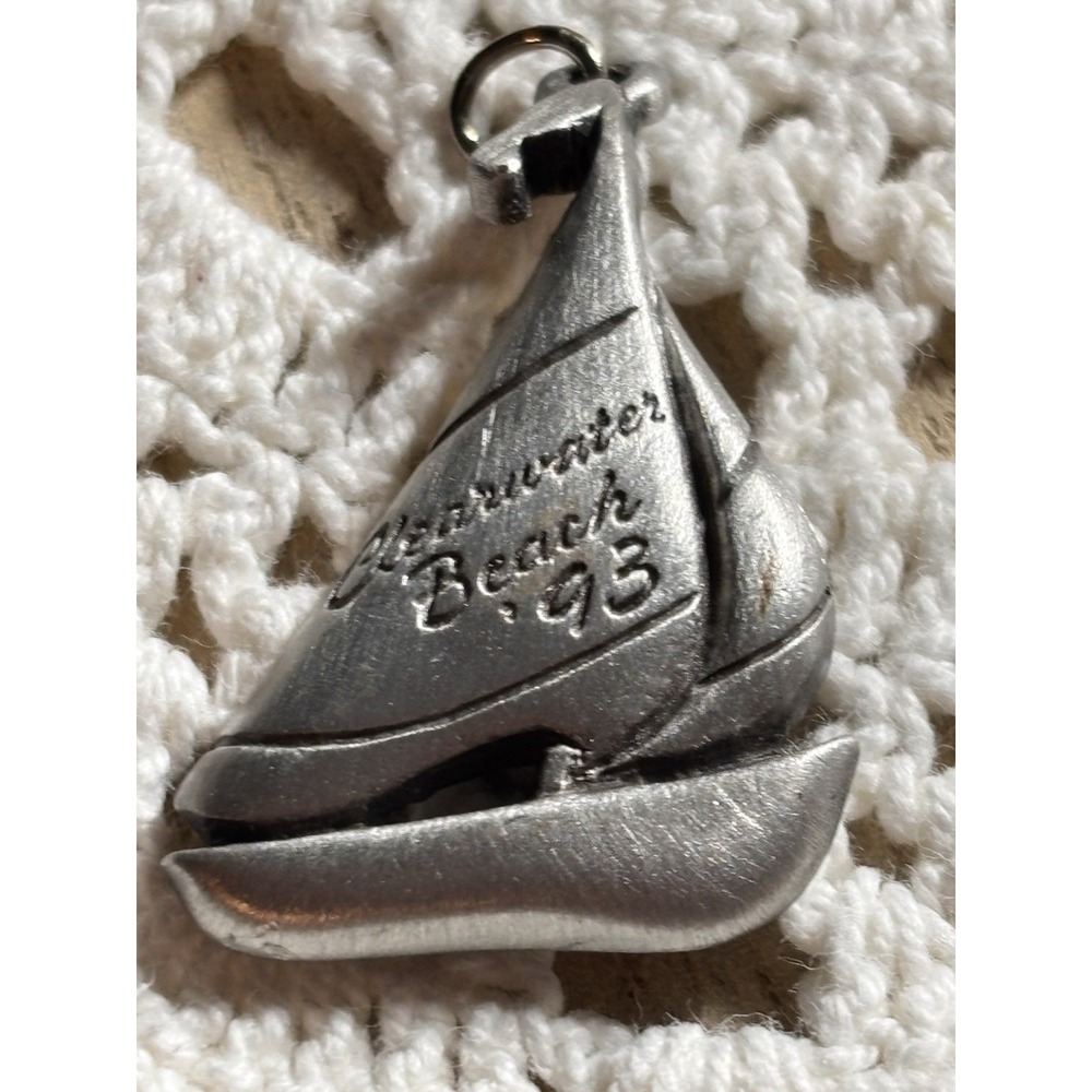Nautical Pewter Sail Boat Charm No chain Clearwater beach 1993 summer Vtg